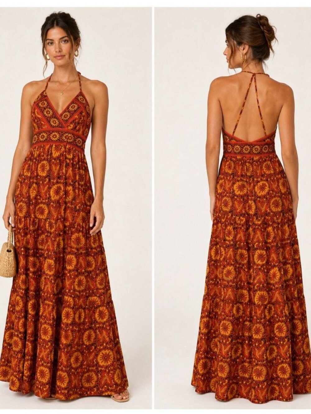 NWT BA&SH Kemi 100% Silk Maxi Dress XS Boho Open Back Halter Beach Floral Luxury